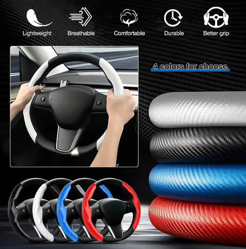 Car carbon fiber steering wheel cover non slip - Shiny Red