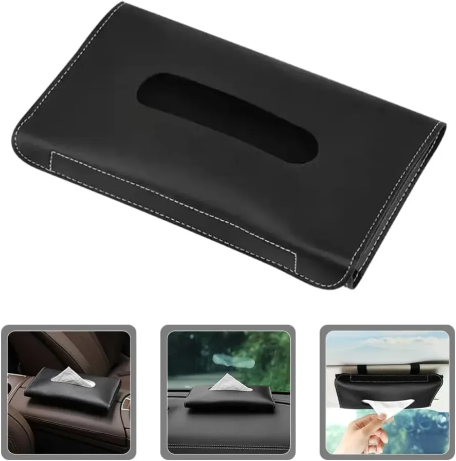 Car Tissue Holder, Sun Visor Napkin Holder - Black Carbon Fiber — photo 2