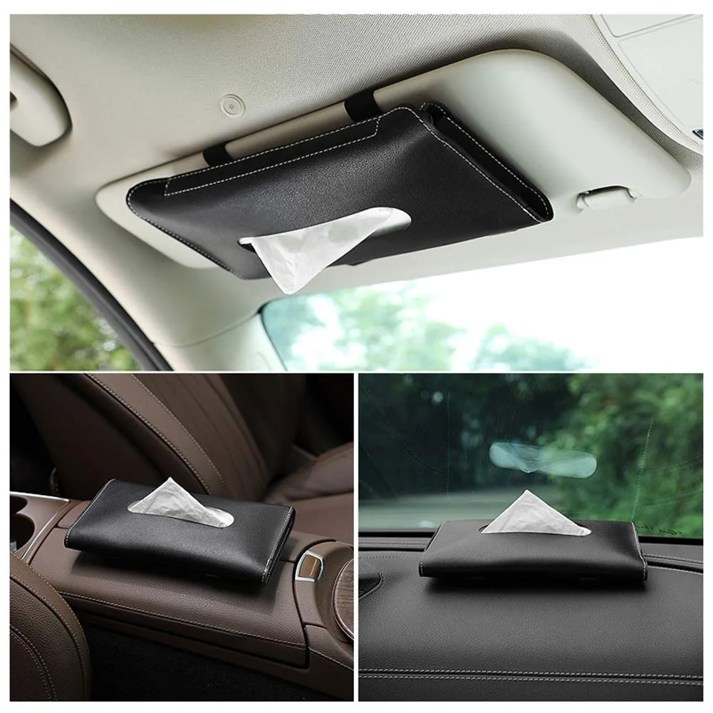 Car Tissue Holder, Sun Visor Napkin Holder - Black Carbon Fiber — photo 3