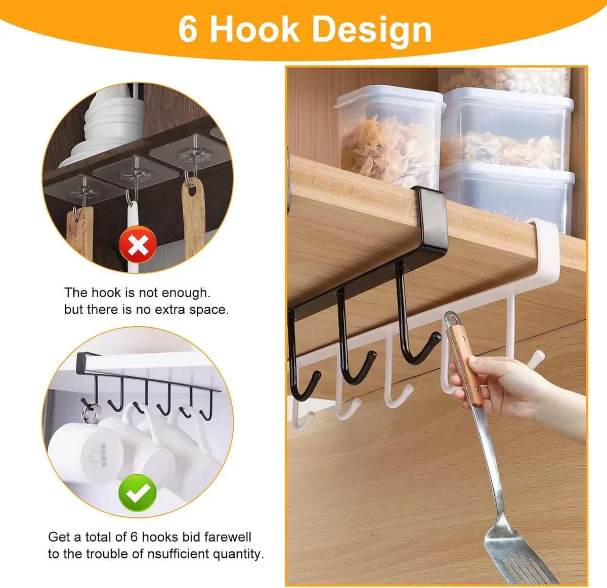 Stainless steel 6 hook organizer - Black — photo 3
