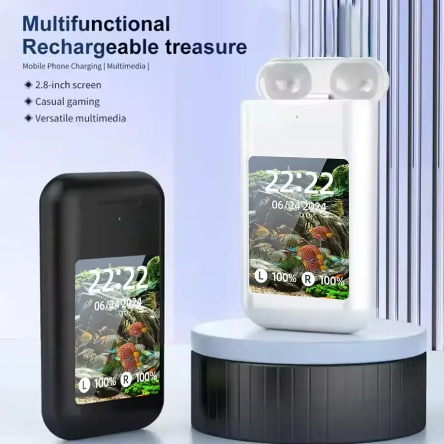 TWS Earphones with 2.8 inch HD Touch Screen With Power Bank pods - white β photo 2
