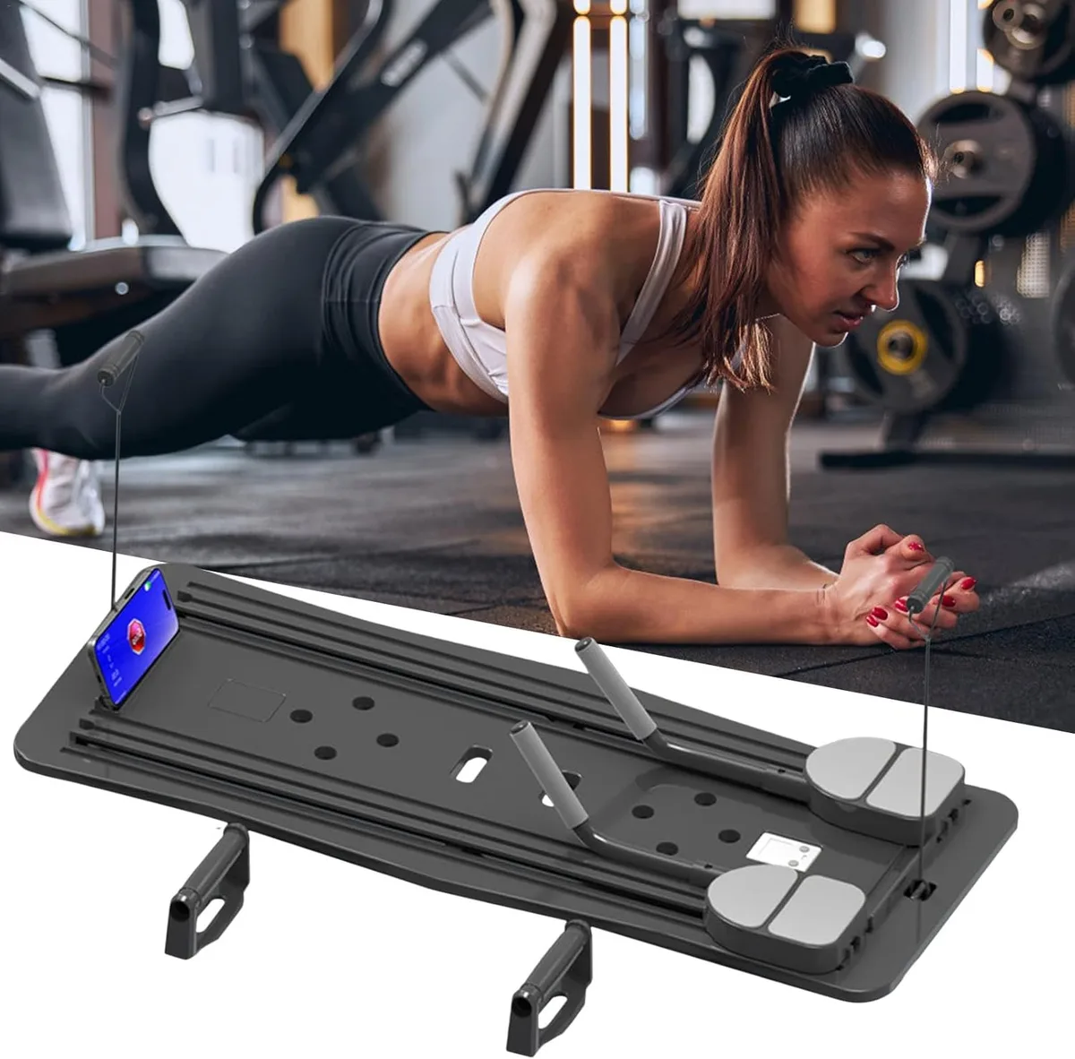 Foldable Pilates Reformer Machine – Multifunctional Home Fitness Board with Ab Roller - Black