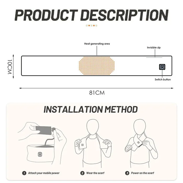 Electric Heated Scarf - Pro Electric Heated Scarf with 3 Heating Levels USB Rechargeable Heating Scarf - Brown β photo 7