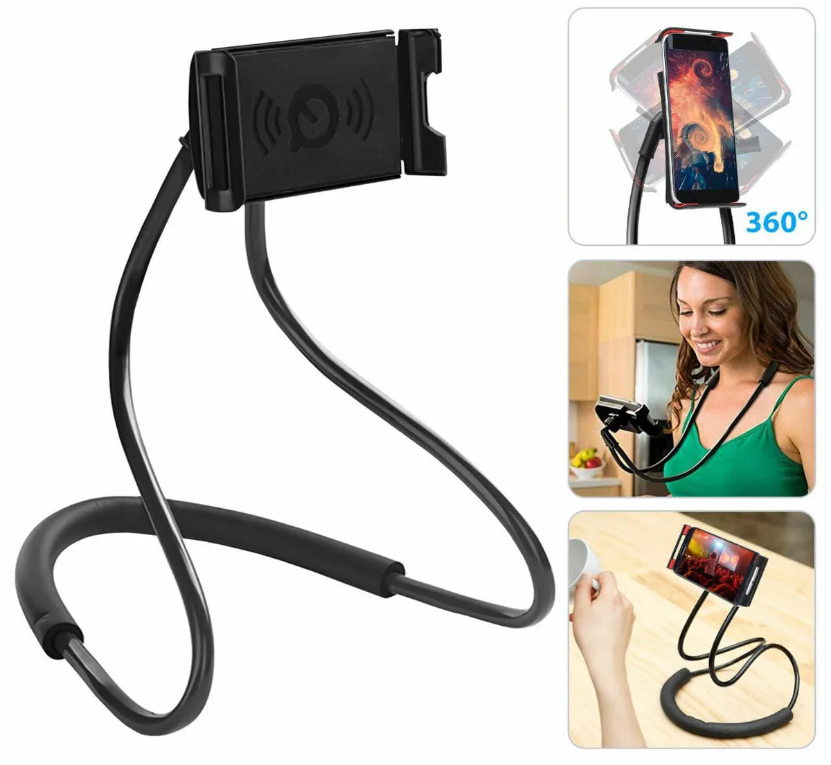 Flexible Mobile Phone Neck Holder - Black