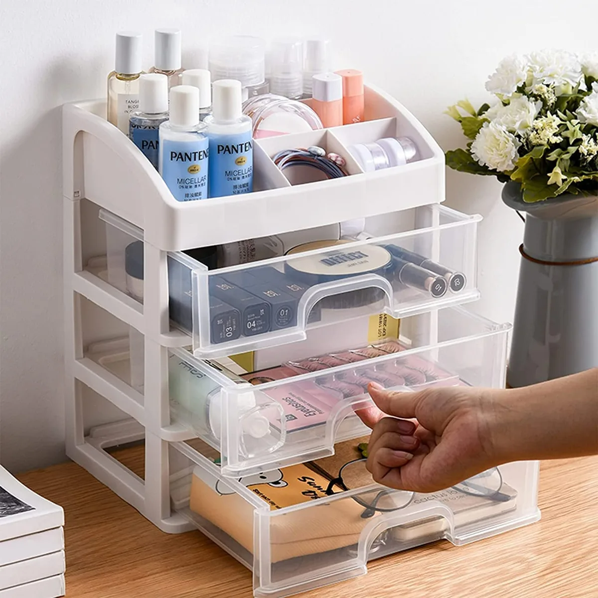 3 Layer Multipurpose Plastic Storage Drawer Box organizer for Kitchen tools, Office, Stationary, Jewellery, Make up, Cosmetics - Small