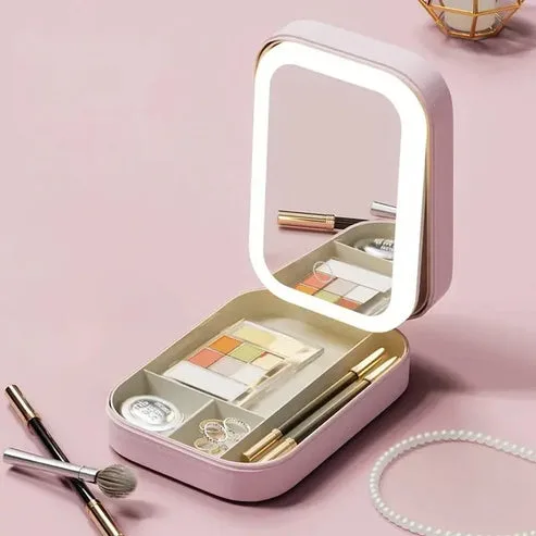 Travel Size LED Mirror & Beauty Makeup organiser Case - Pink β photo 3