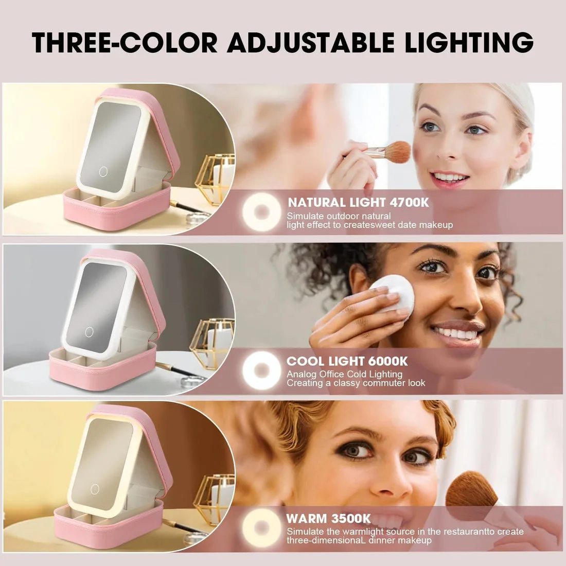 Travel Size LED Mirror & Beauty Makeup organiser Case - Pink — photo 5