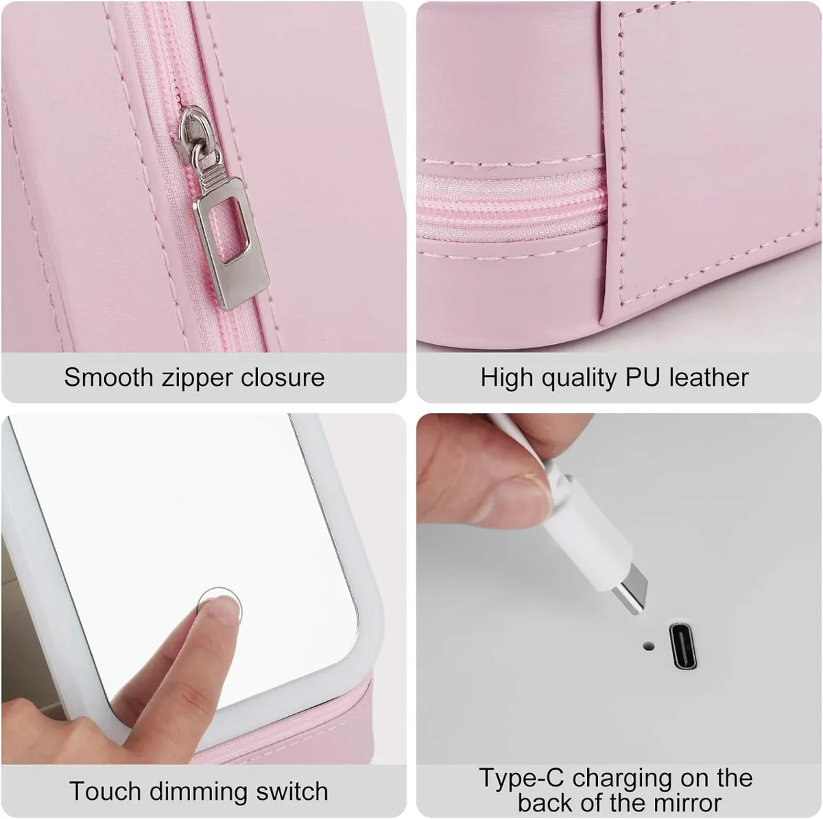 Travel Size LED Mirror & Beauty Makeup organiser Case - Pink — photo 8