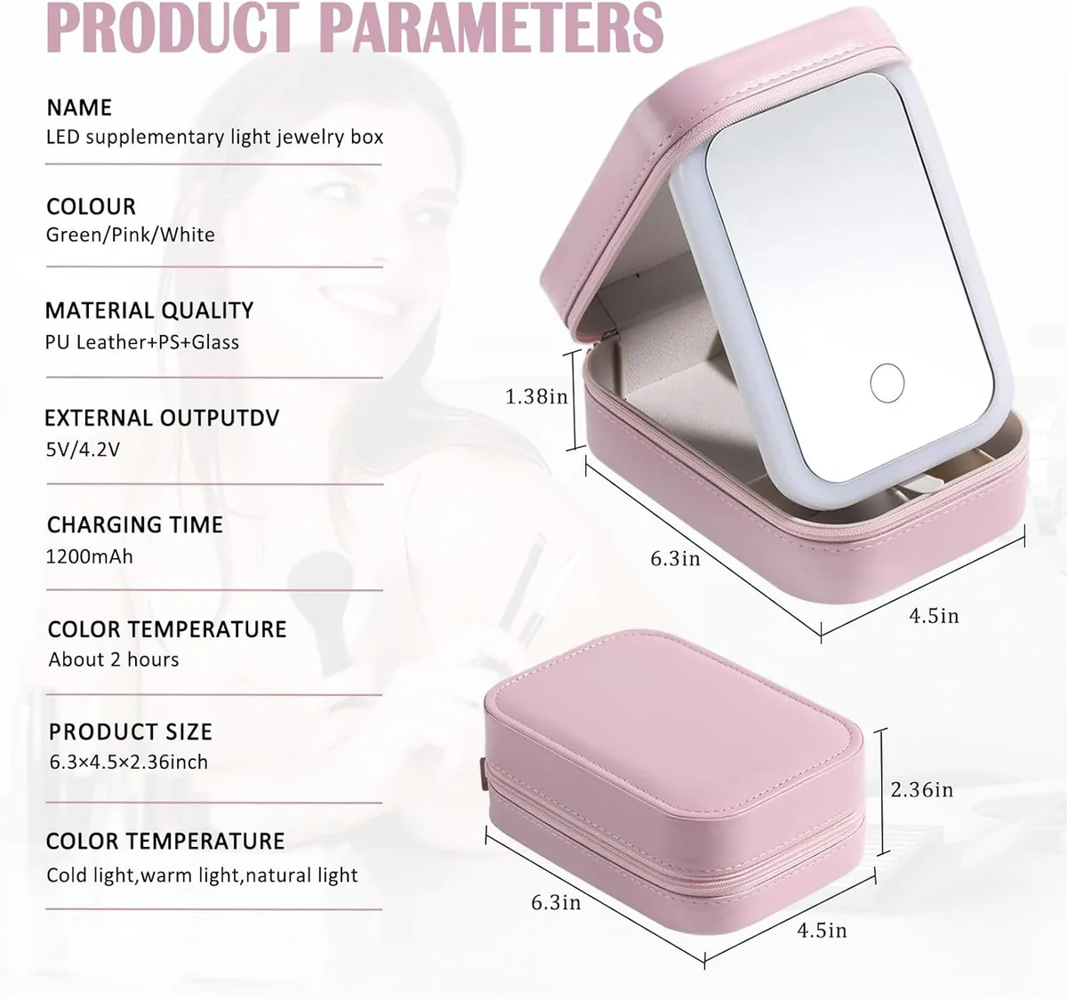 Travel Size LED Mirror & Beauty Makeup organiser Case - Pink — photo 9