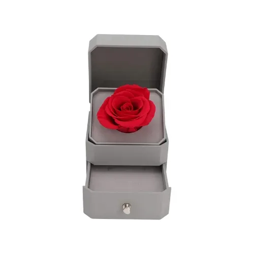 Luxurious Jewelry Box With Eternal Flower Rose + Magnetic Four Heart Necklace - Dark Blue — photo 5