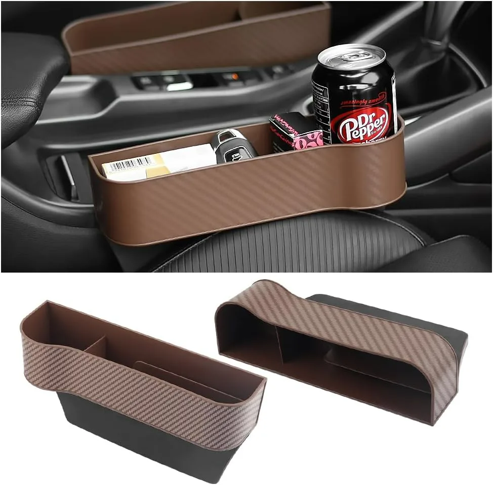 Carbon Fiber Car Seat Organiser with Cup Holder - Beige carbon fiber / Left Side — photo 9