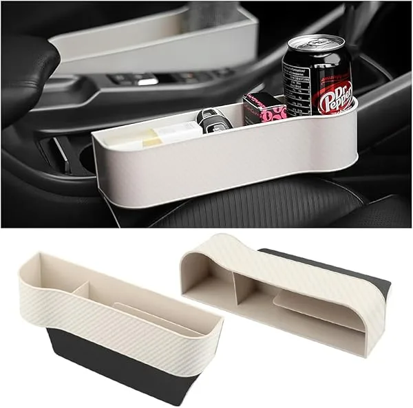 Carbon Fiber Car Seat Organiser with Cup Holder - Brown carbon fiber / Right side — photo 9