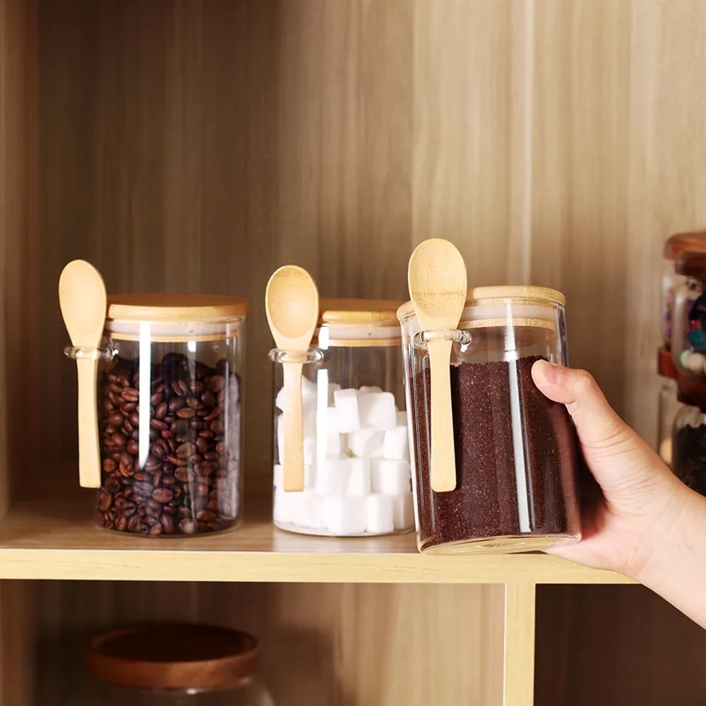 Airtight Glass Jars With Bamboo Lids And Spoons - 800ml — photo 2
