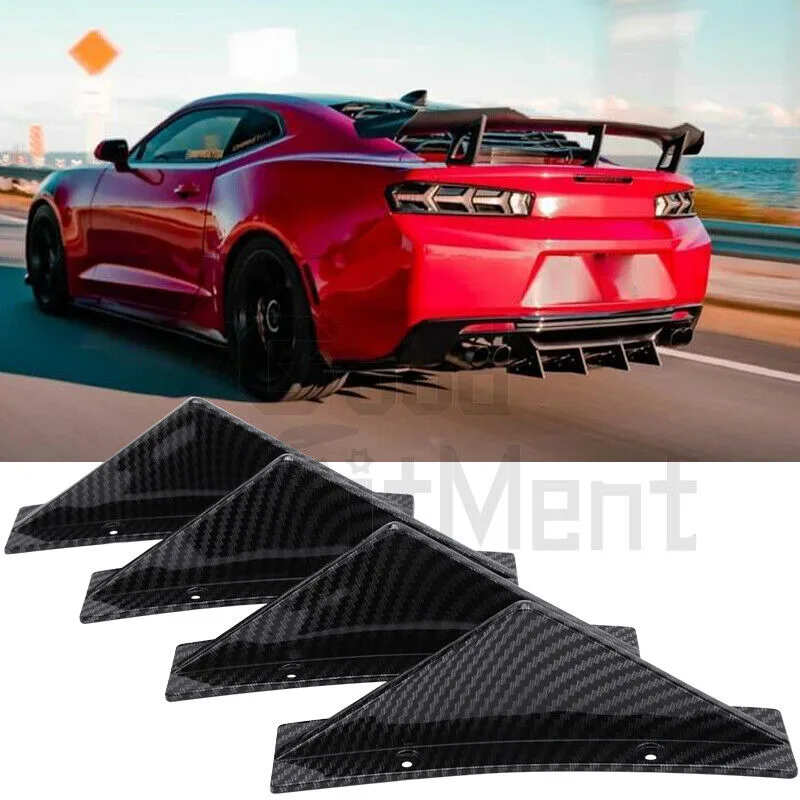 Universal Black/Carbon Fiber Shark Fin Rear Bumper Diffuser for Cars 4pcs - Black β photo 2