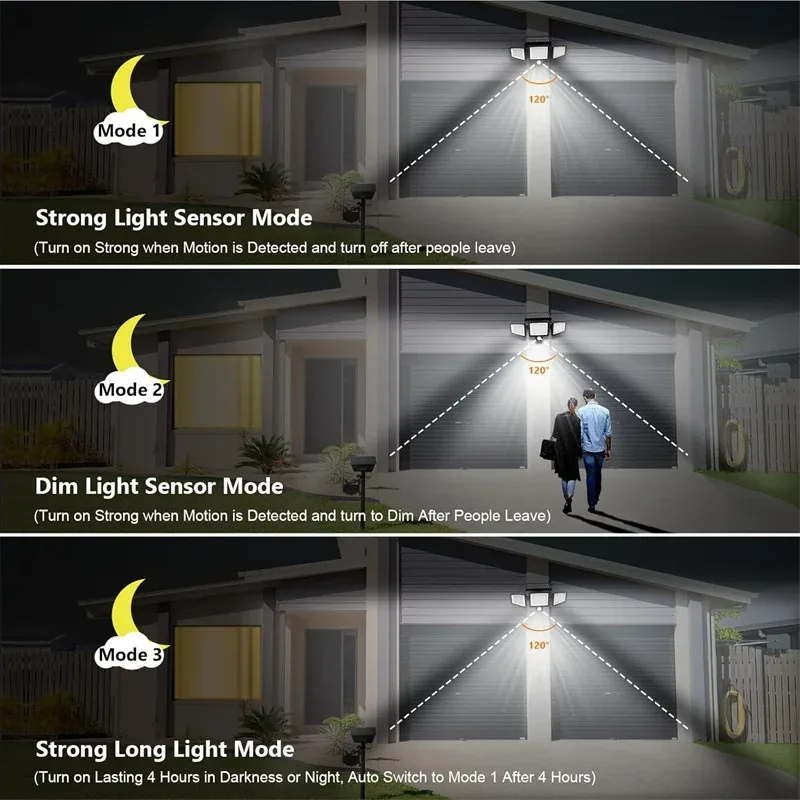 Solar Garden Wall Lights 108 LED 2 Or 3 Head Motion Sensing Technology - 3 Led β photo 7