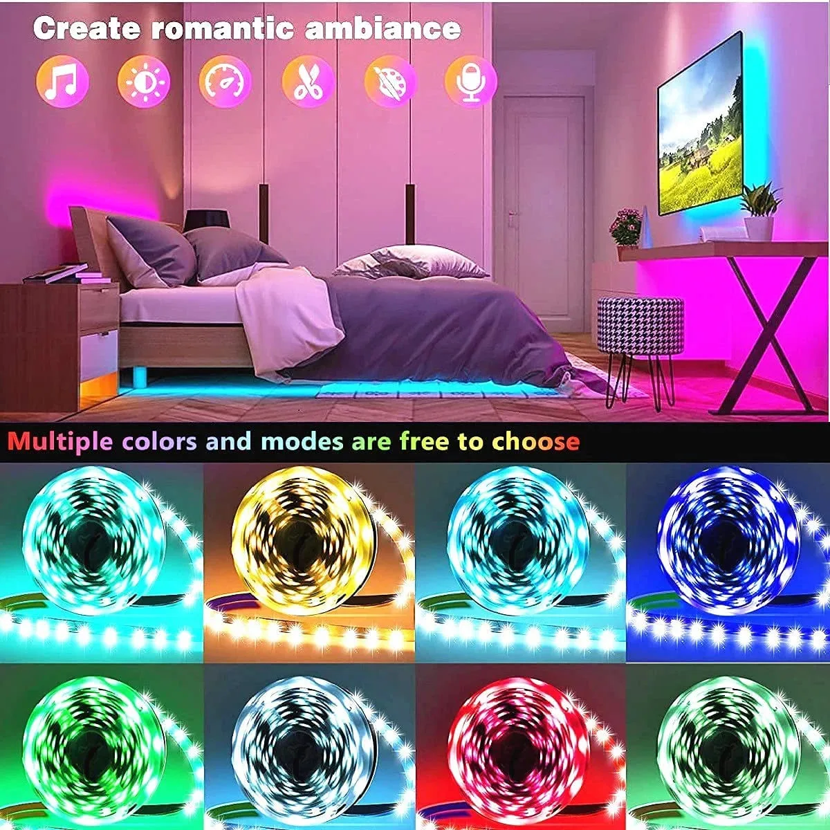 RGB Led Light 5 Meter Waterproof Phone App Bluetooth + Remote Controller - 10 Meter Remote + Bluetooth β photo 2