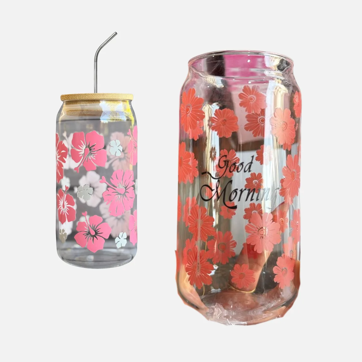 16 oz glass cup comes with bamboo lid and reusable glass straw - Style 3 POT β photo 3