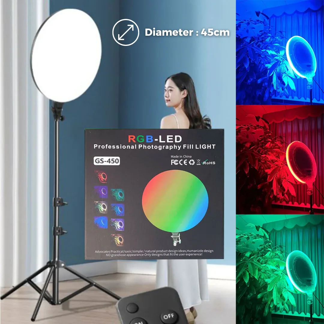 RGB LED Lamp Round Panel Lights for Photography, Home, and Office Lighting with Remote Control - Gs-450