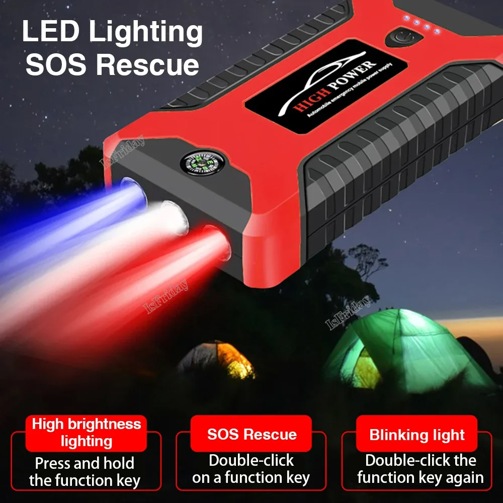 Portable Car Jump Starter Power Bank, Battery Booster Charger, Starting Device, Auto Emergency, Lighting Start-up, 12V - Jump starter + tire inflator β photo 3