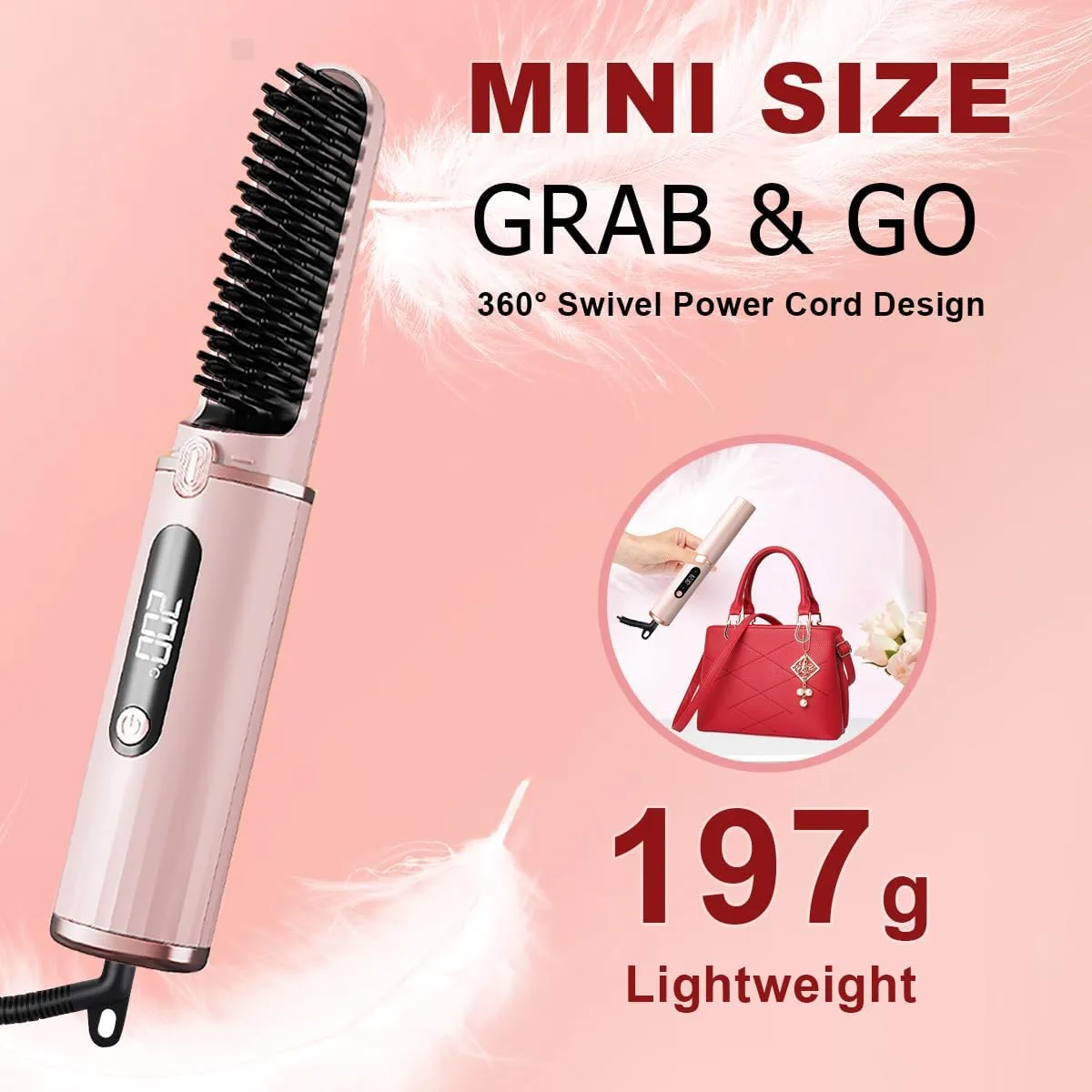 Portable Hair Straightening Comb with Negative Ions - Purple β photo 2