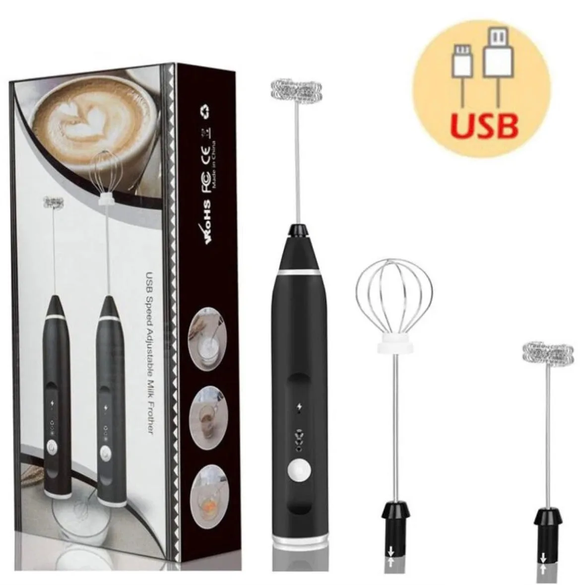 Portable Electric Milk Frothers Rechargeable for Coffee Mixer Cream mixer - White