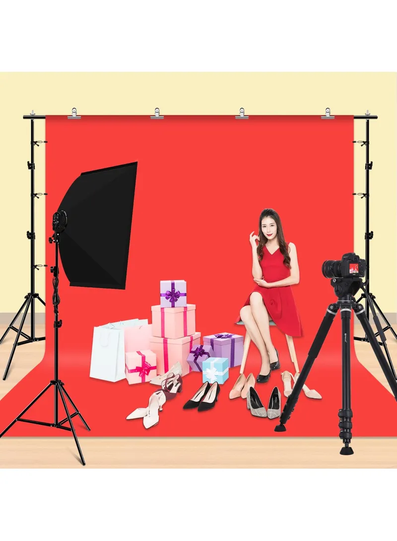 2x2.9m Photo Studio Background Support Stand Kit with Crossbar & Red, Blue, Green Backdrops — photo 3