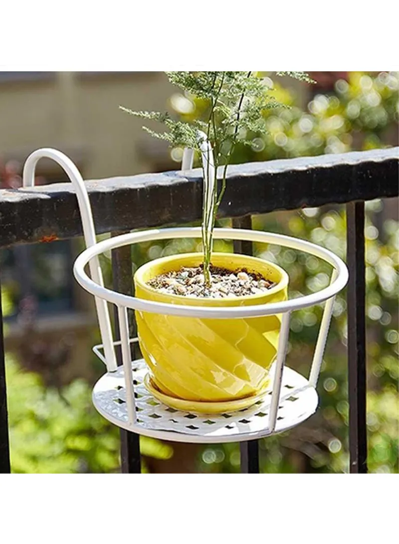 Basket Flower Pot Holder For Patio Balcony Porch Fence - White β photo 2
