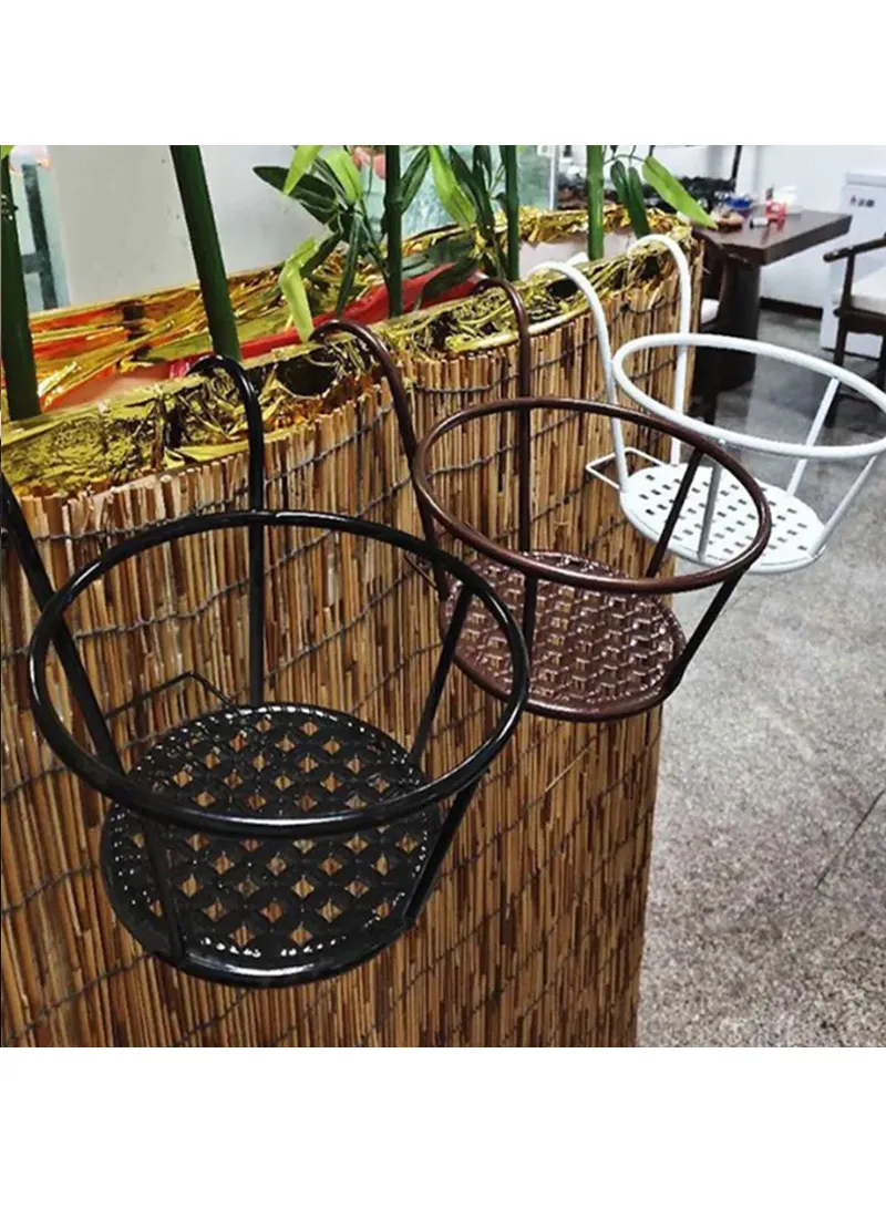 Basket Flower Pot Holder For Patio Balcony Porch Fence - White β photo 5