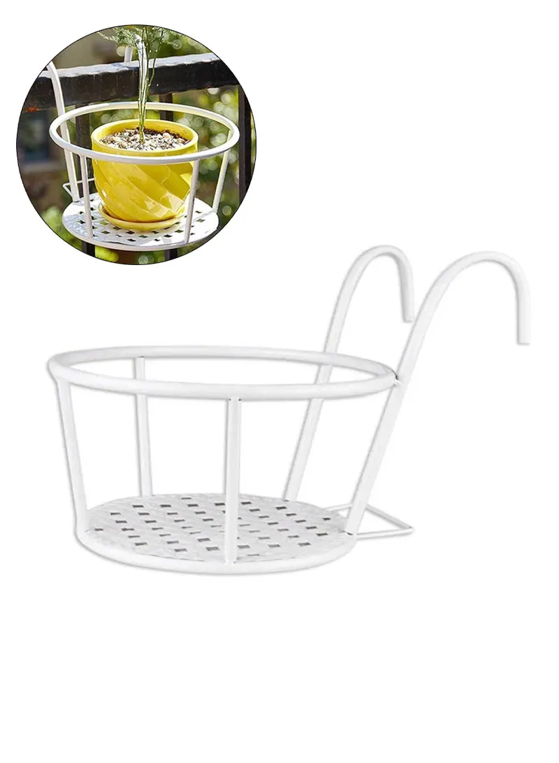 Basket Flower Pot Holder For Patio Balcony Porch Fence - White