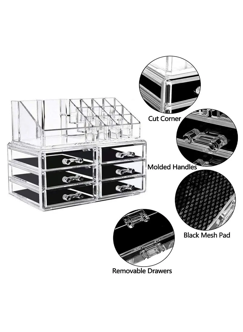 4 Tiers 6 Drawers Cosmetic Jewelry Storage Box Makeup Organizer Container β photo 3