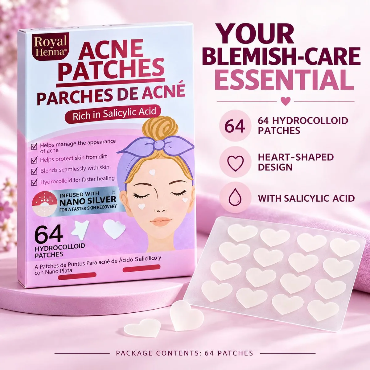Heart-Shaped Hydrocolloid Acne Patches with Salicylic Acid – 64 Pieces — photo 3