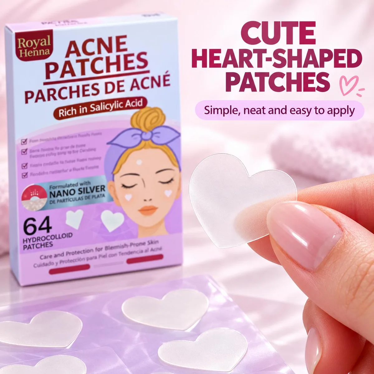 Heart-Shaped Hydrocolloid Acne Patches with Salicylic Acid – 64 Pieces — photo 5
