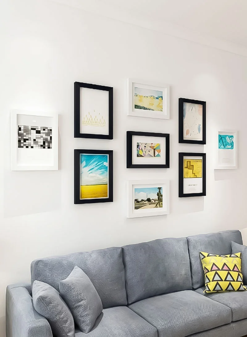 9Pcs 7-inch Wall Mounted Picture Holder Photo Display Frame Set - Black + White