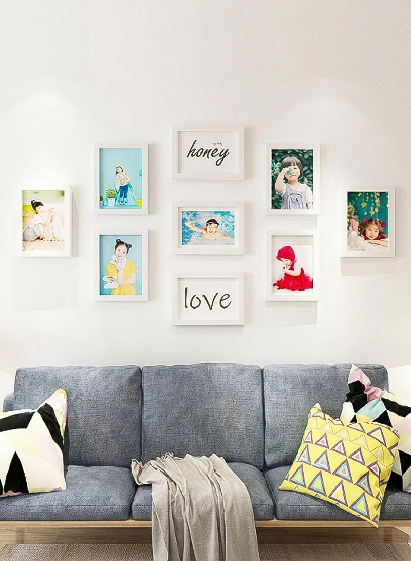 9Pcs 7-inch Wall Mounted Picture Holder Photo Display Frame Set - White