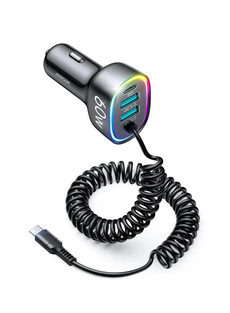 4 In 1 60W Fast Car Charger With Coiled Type-C Cable β photo 2