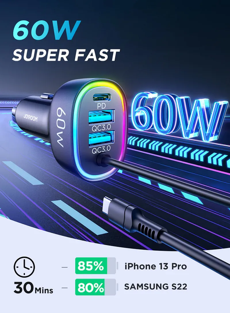 4 In 1 60W Fast Car Charger With Coiled Type-C Cable — photo 3