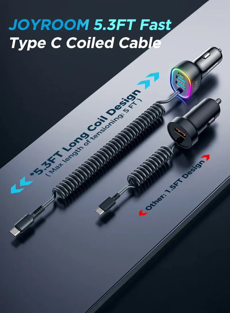 4 In 1 60W Fast Car Charger With Coiled Type-C Cable β photo 6