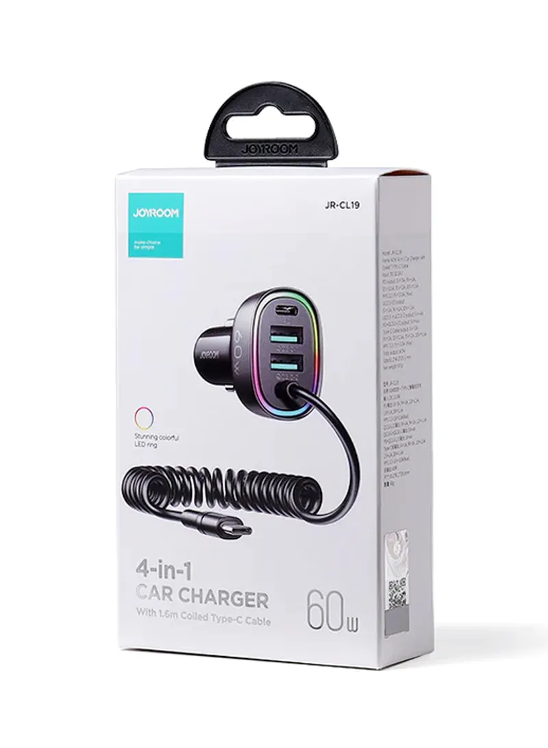 4 In 1 60W Fast Car Charger With Coiled Type-C Cable β photo 8
