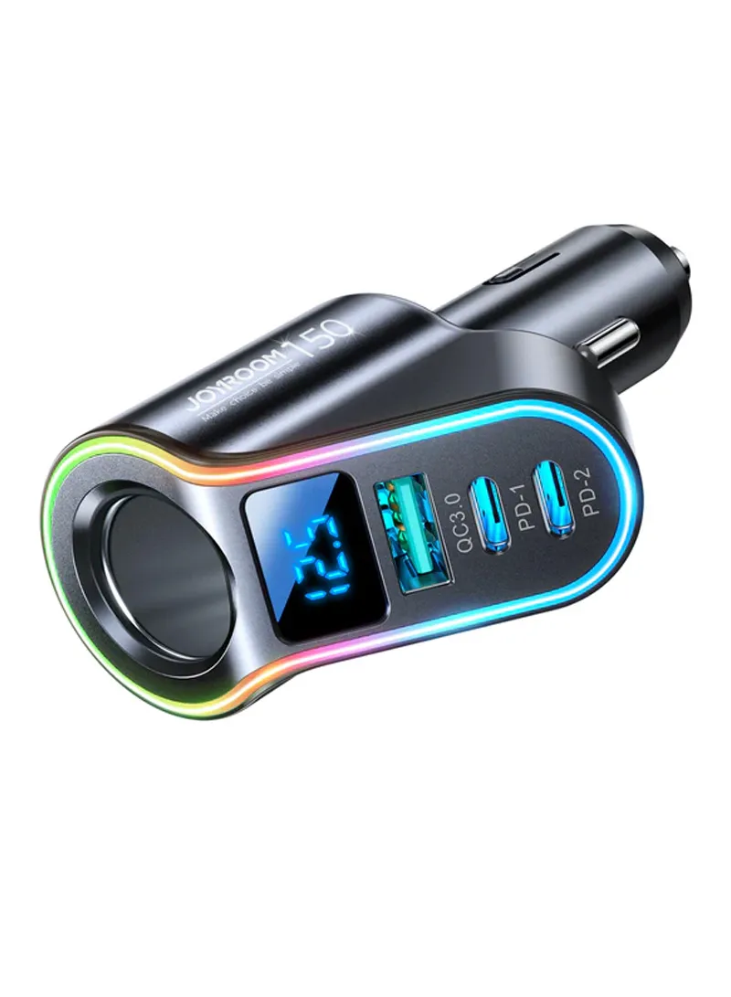 4 In 1 LED Digital Display Fast Car Charger With Cigarette Lighter — photo 2