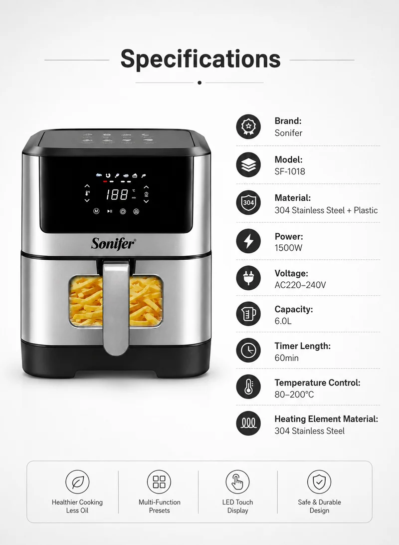 Digital Air Fryer Touch Control LED Panel With Seven Preset Programs & Visual Window β photo 8
