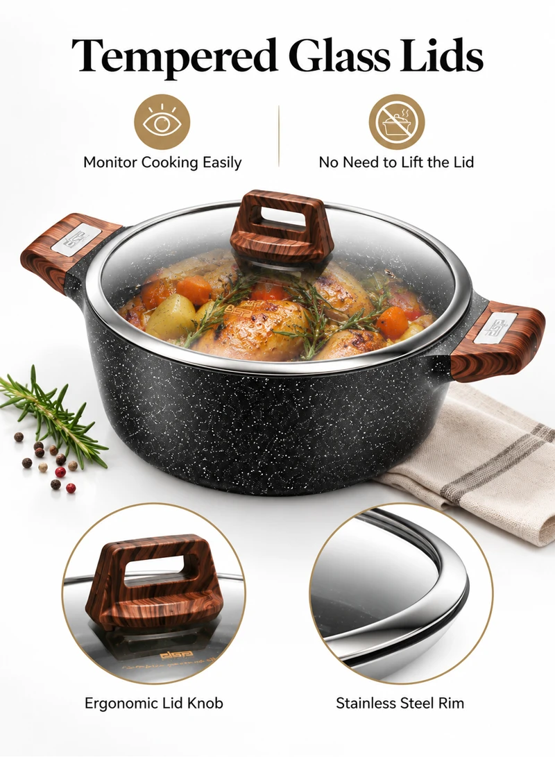 7 Pcs 20/24/28/28cm Casserole Non-Stick Die-Casting Set with 3 Lids - Black — photo 4