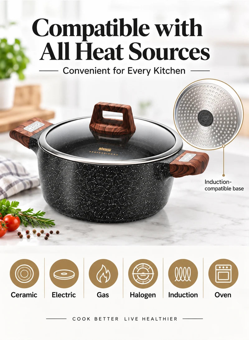 7 Pcs 20/24/28/28cm Casserole Non-Stick Die-Casting Set with 3 Lids - Black β photo 5