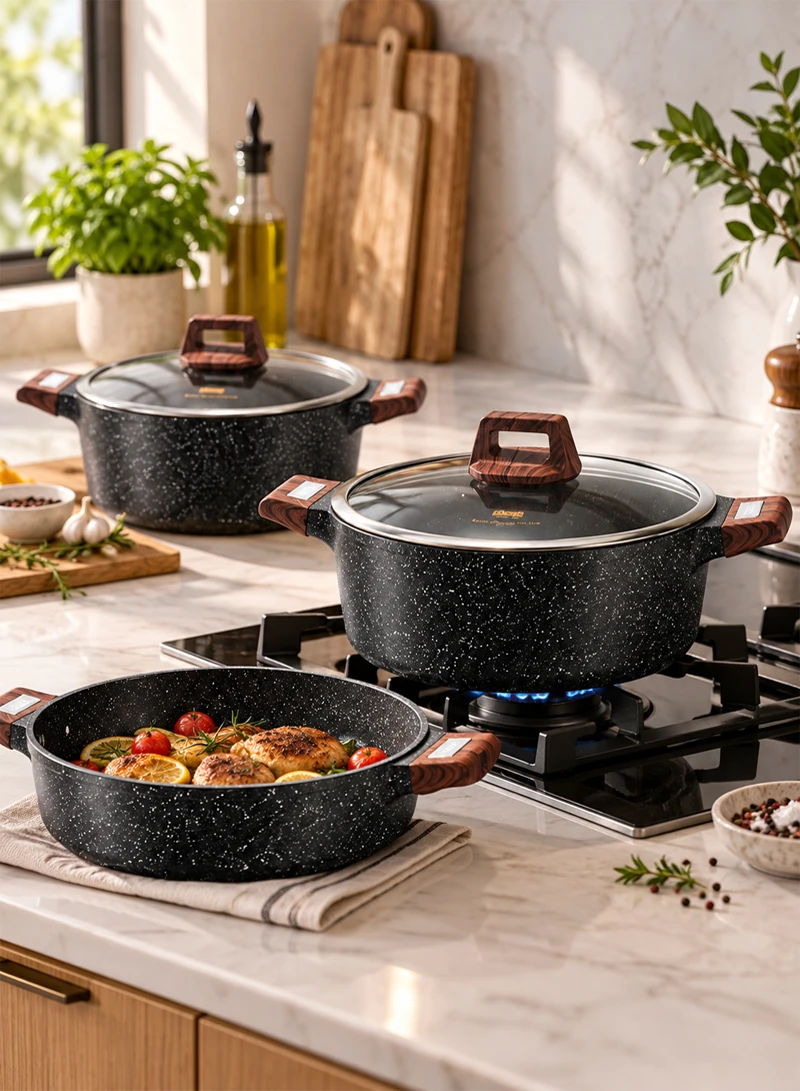 7 Pcs 20/24/28/28cm Casserole Non-Stick Die-Casting Set with 3 Lids - Black — photo 8