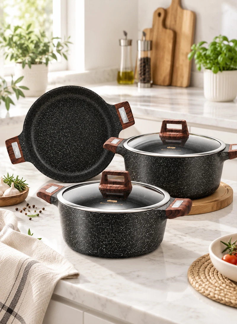 7 Pcs 20/24/28/28cm Casserole Non-Stick Die-Casting Set with 3 Lids - Black β photo 9