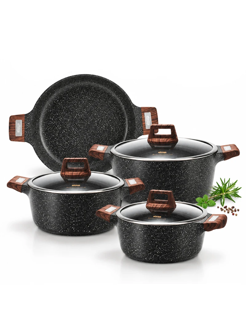 7 Pcs 20/24/28/28cm Casserole Non-Stick Die-Casting Set with 3 Lids - Black