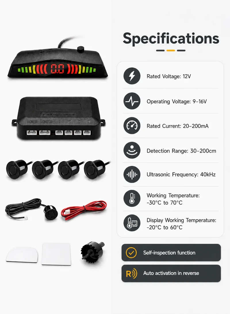 Wired 4-Sensor Car Parking Assistant System with Digital Display & Audible Distance Warning – M — photo 4