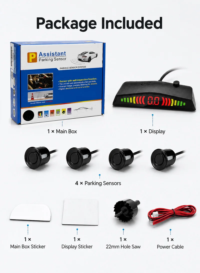 Wired 4-Sensor Car Parking Assistant System with Digital Display & Audible Distance Warning – M — photo 8