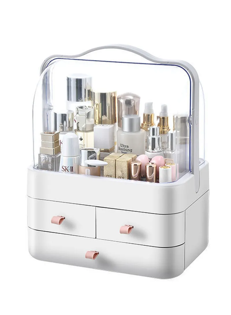 Multi-Use 3-Drawers Cosmetics Storage Organizer with Transparent Top Cover - White β photo 2