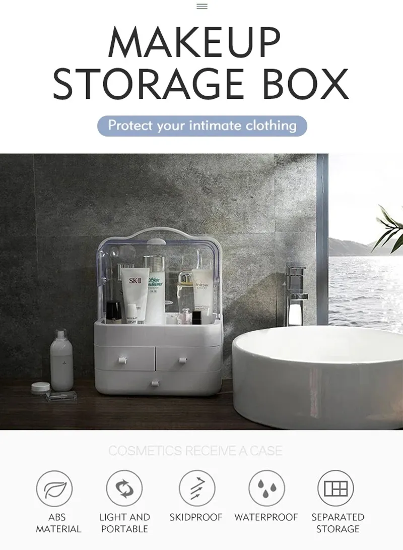 Multi-Use 3-Drawers Cosmetics Storage Organizer with Transparent Top Cover - White β photo 4