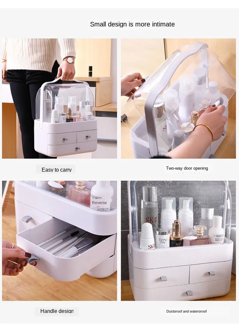 Multi-Use 3-Drawers Cosmetics Storage Organizer with Transparent Top Cover - White β photo 5